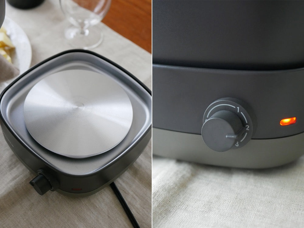 レコルト ポットデュオ キャレ シルバー色の卓上電気小鍋
