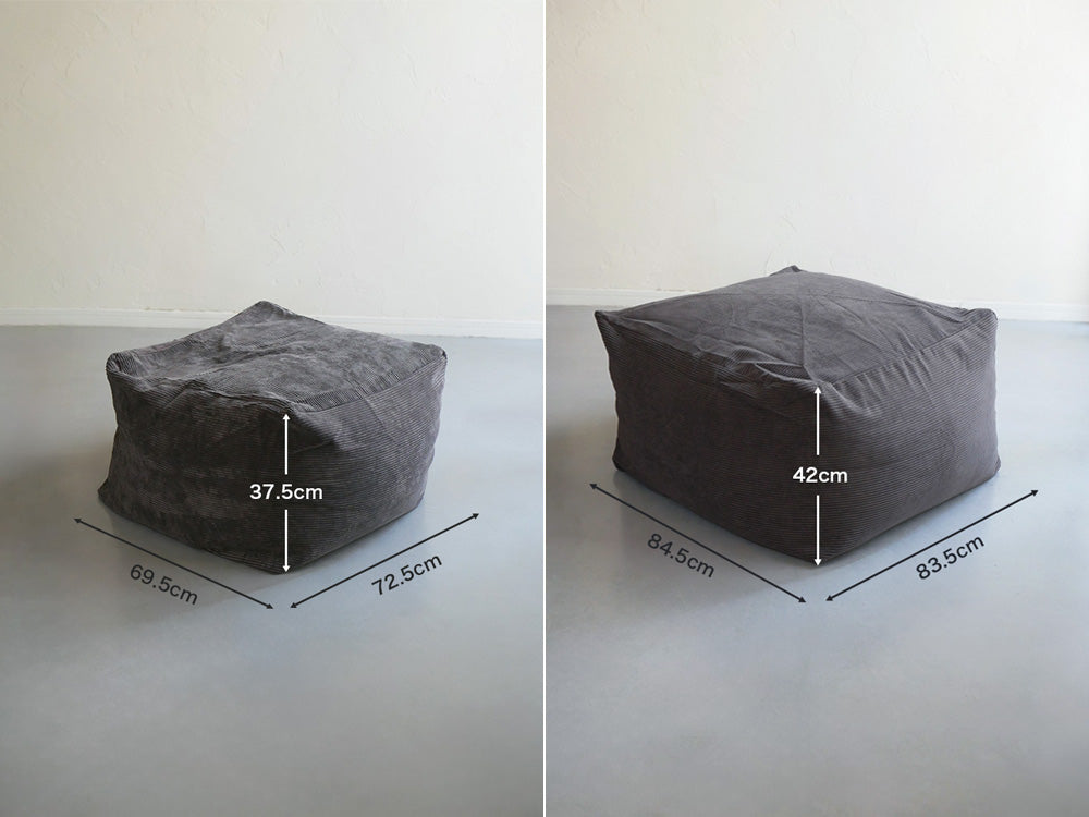 自然素材を使用した灰色のオットマン型コーデュロイビーズクッション