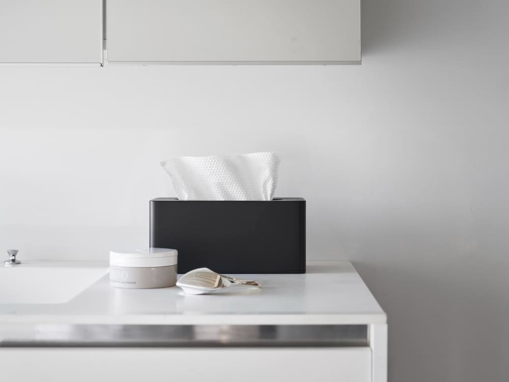 シルバー色のABS樹脂製クレンジングタオルケース。紙タオルやティッシュペーパーを収納できる家庭用プラスチックホルダー