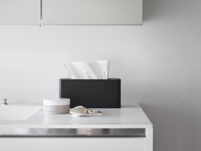 シルバー色のABS樹脂製クレンジングタオルケース。紙タオルやティッシュペーパーを収納できる家庭用プラスチックホルダー