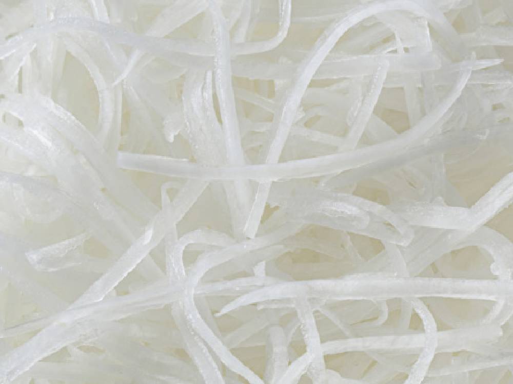 セレクト100せん切り器を使って切られたライスヌードル