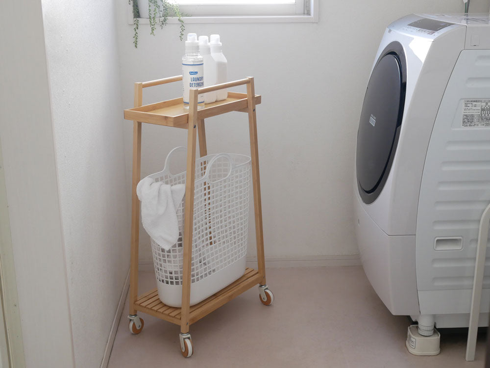 【like-it】すき間で使えるバンブーランドリーワゴンとポリエチレン製バスケットのセット