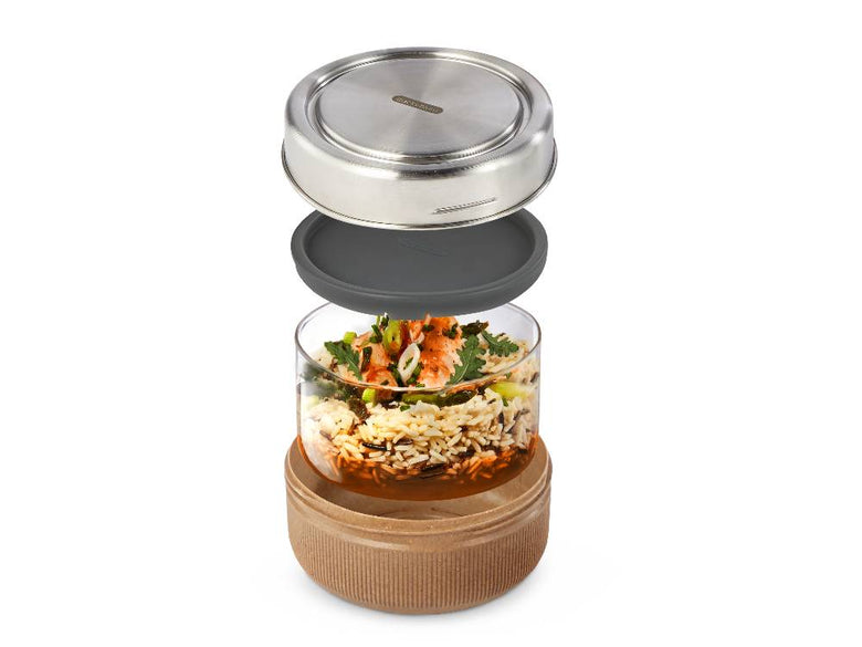 ブラックブルムのグラスランチボウルとポットに食材