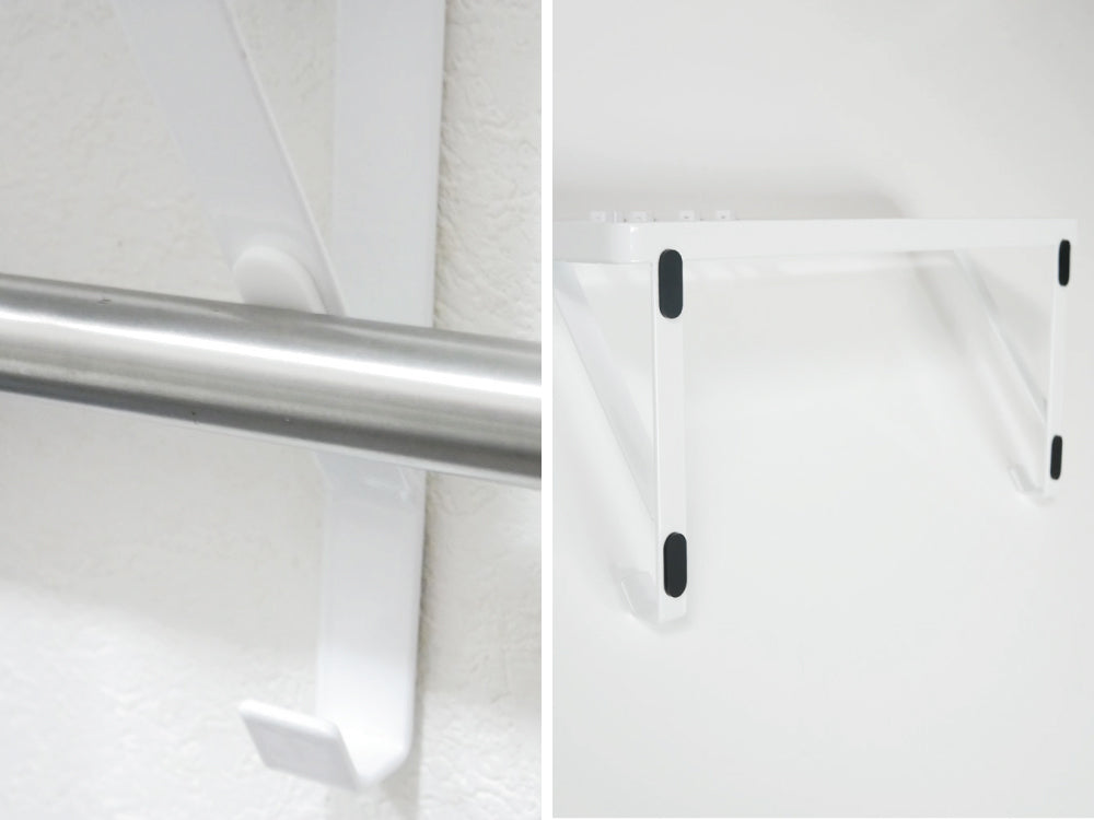 YAMAZAKIのタワー製スチールタオル掛け上ラック。シルバー色で複数のフックが付いたデザイン