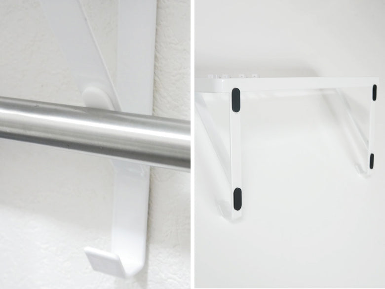 YAMAZAKIのタワー製スチールタオル掛け上ラック。シルバー色で複数のフックが付いたデザイン