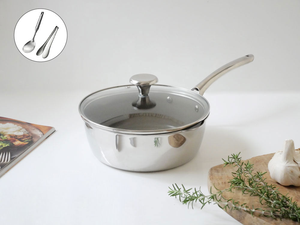 《ノベルティ付》【CORELLE/コレール】multi pan ガラス蓋付 / 22cm（キッチンツール2点セット）