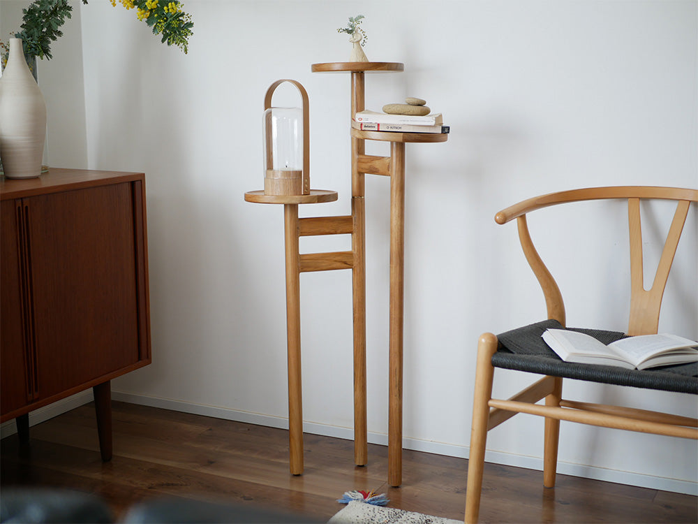 【Sunflower Rattan/サンフラワーラタン】 好きを飾るチークステップトレイテーブル